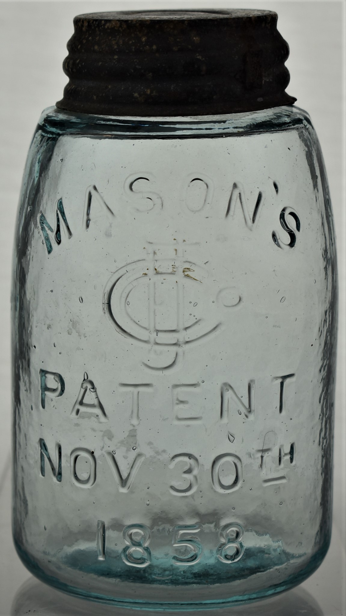 Lot 73- CFJ - Mason's Patent Nov 30th 1858 - Midget Pint - Aqua